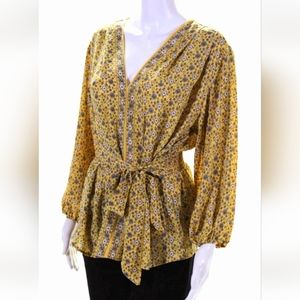 Max Studio yellow floral peasant shirt size small